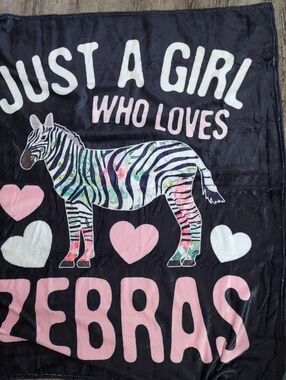 Graphic Zebra Throw Blanket - Black with Pink & White Accents